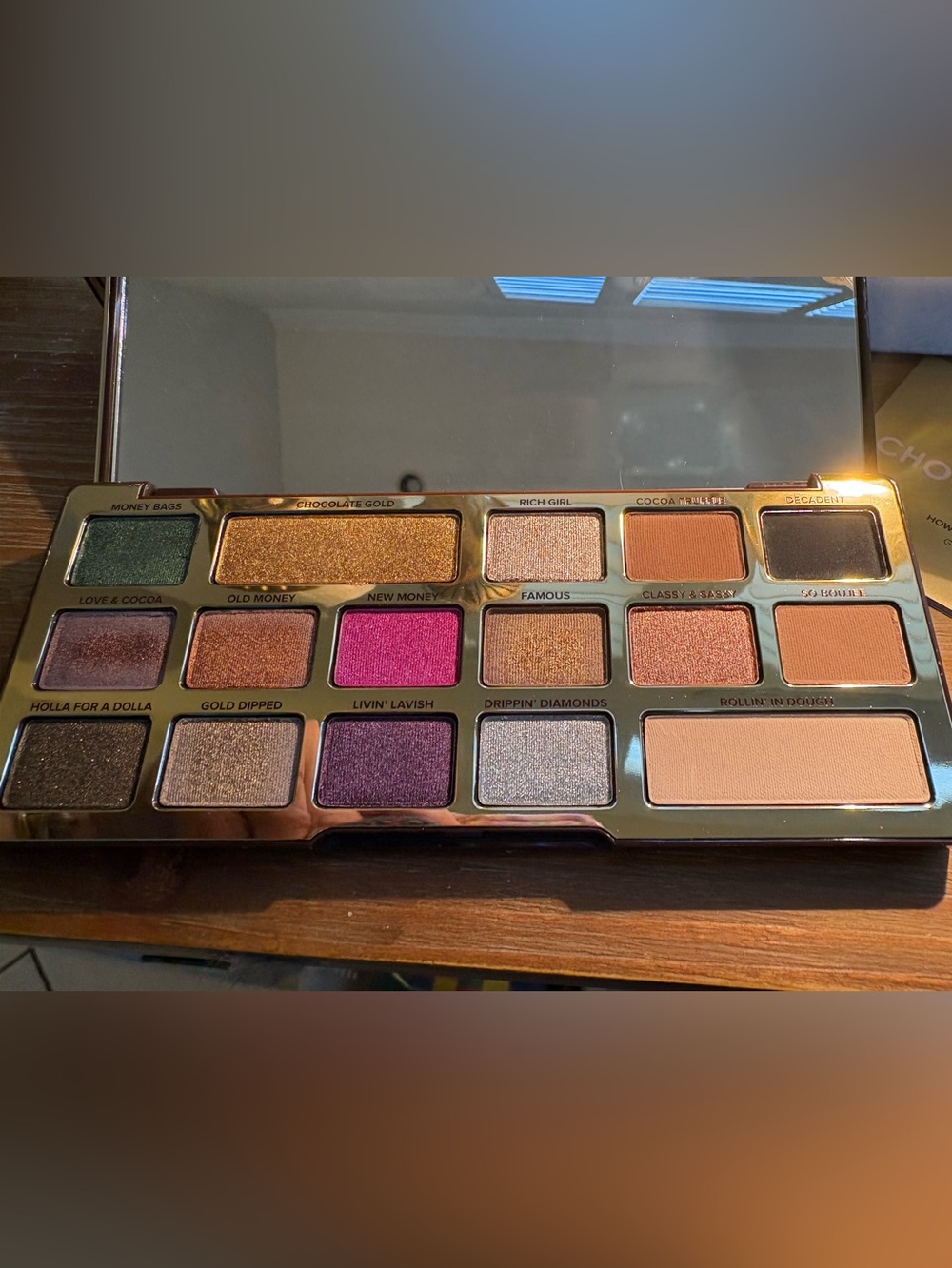 NEW NIB Too Faced Chocolate Gold Eyeshadow Palette — Gold, Green, Brown, Purple